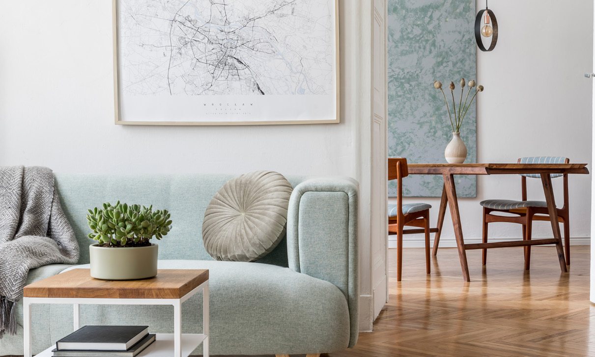 Simply staged living room with neutral colors
