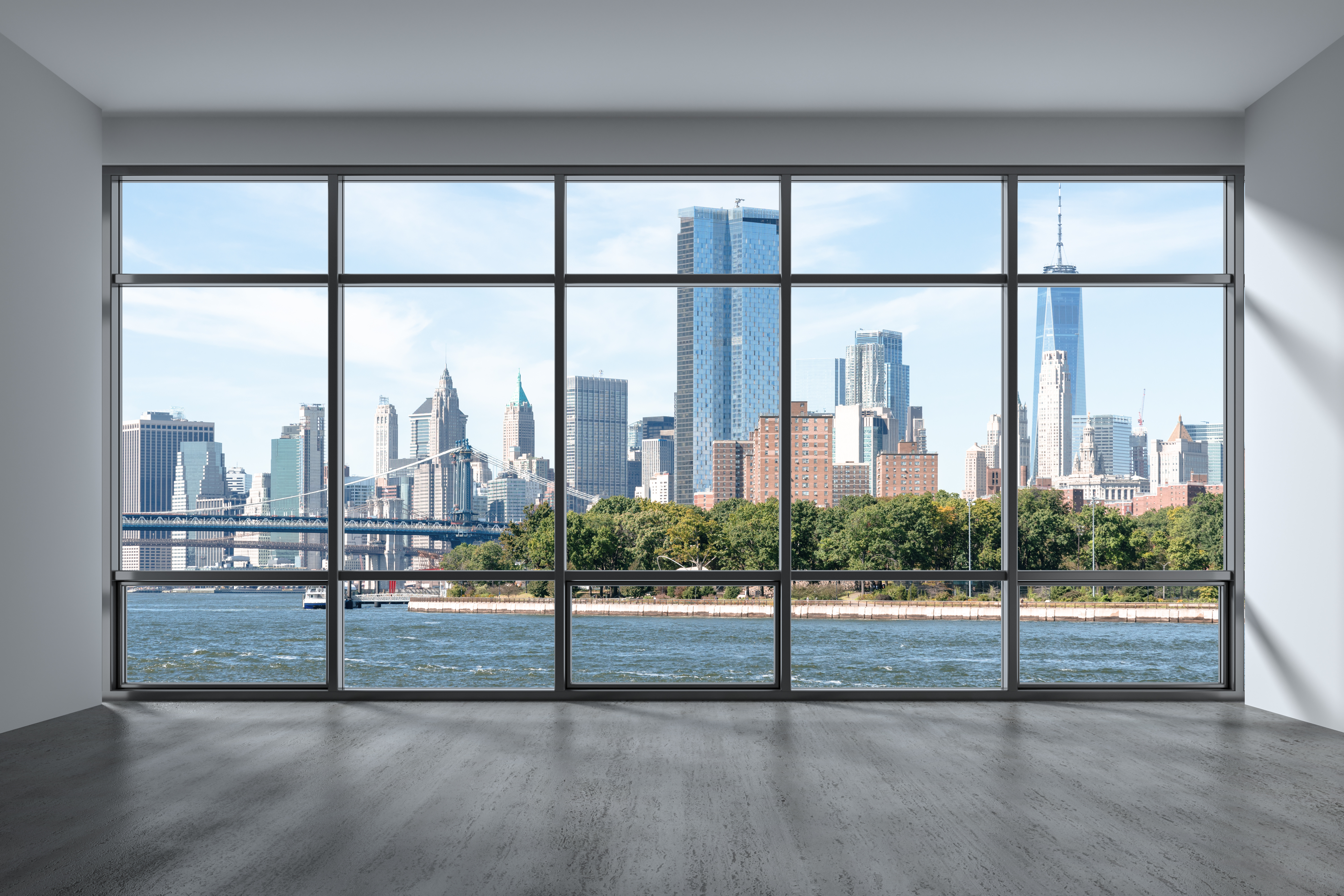 Lower Manhattan skyline viewed from an apartment