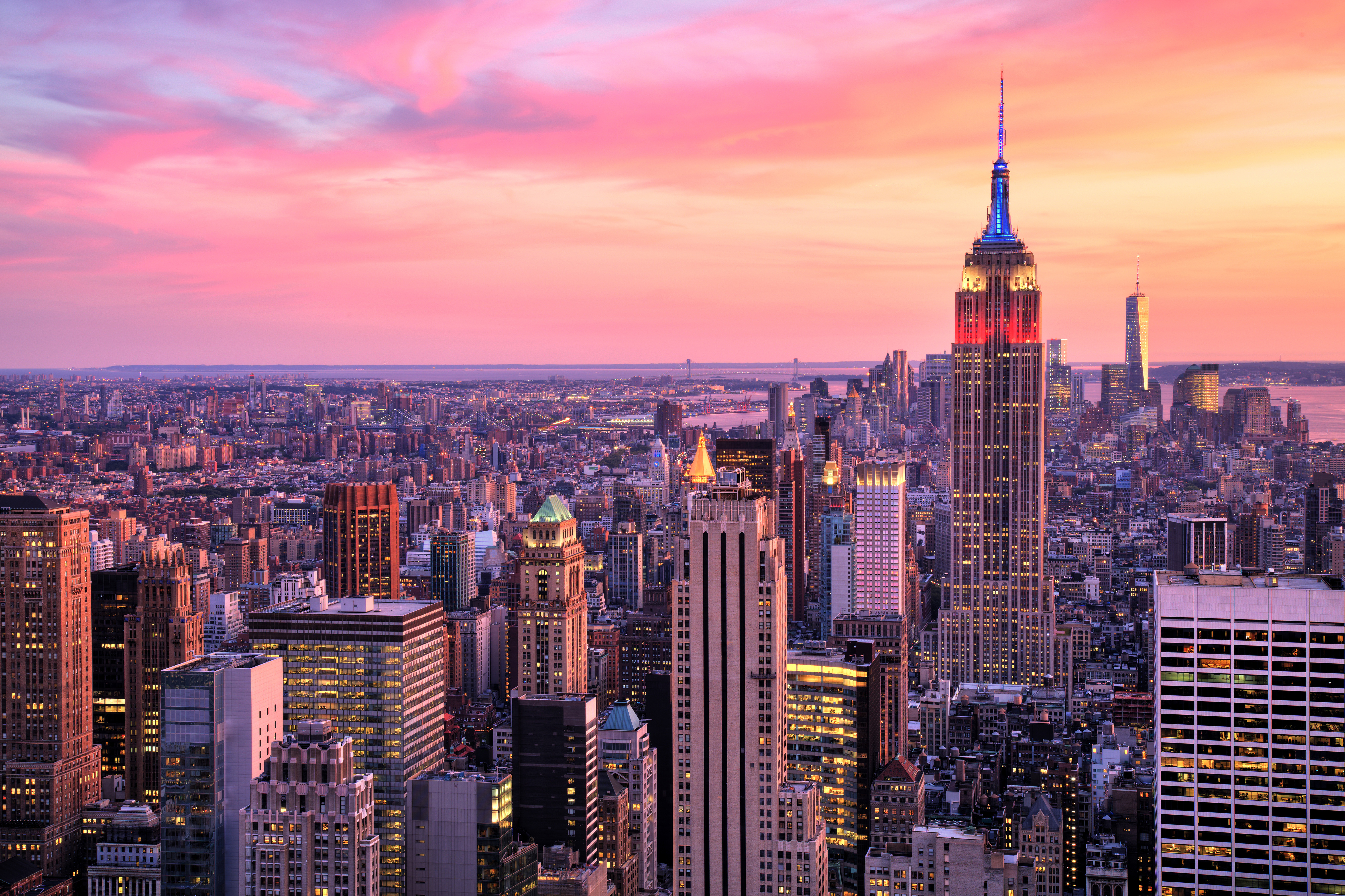 Manhattan skyline at sunset