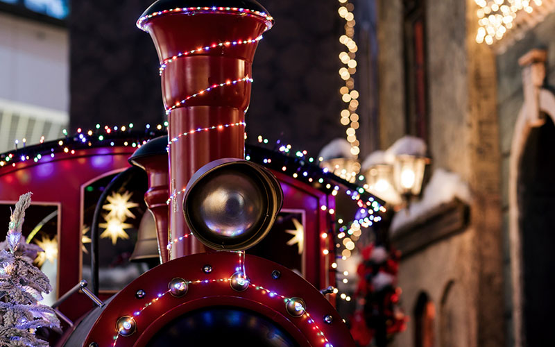Illuminated parade float at night