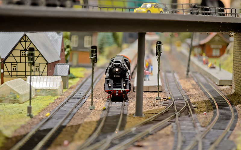 Detailed model railroad layout with miniature scenery