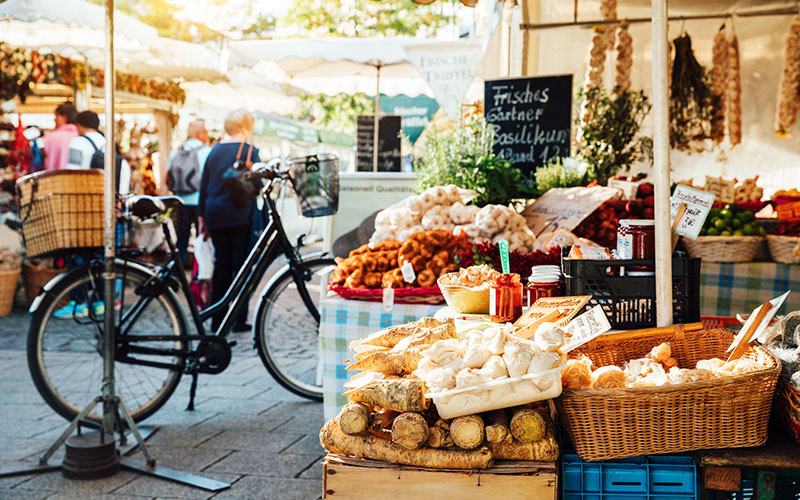 Open-air market with handmade goods