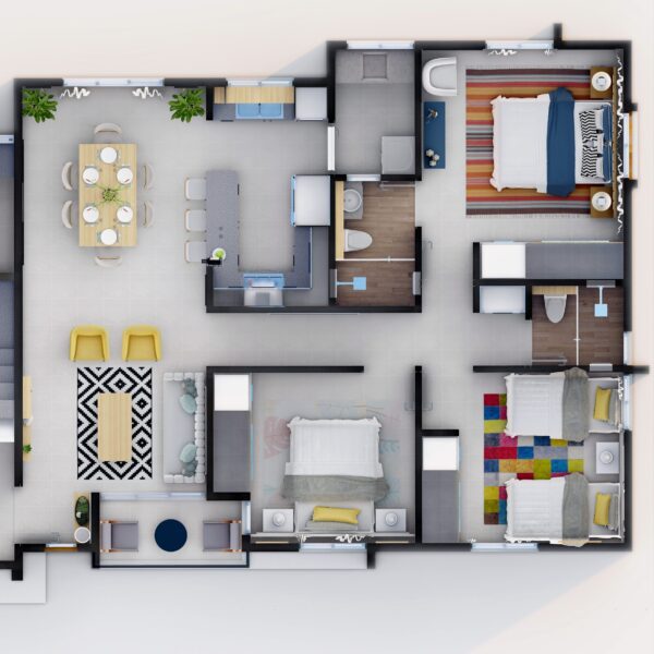 Garden Suites three bedroom condominium floor plan rendering