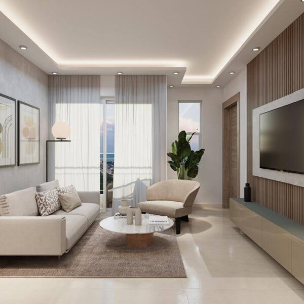 Garden Suites three bedroom condominium living room rendering