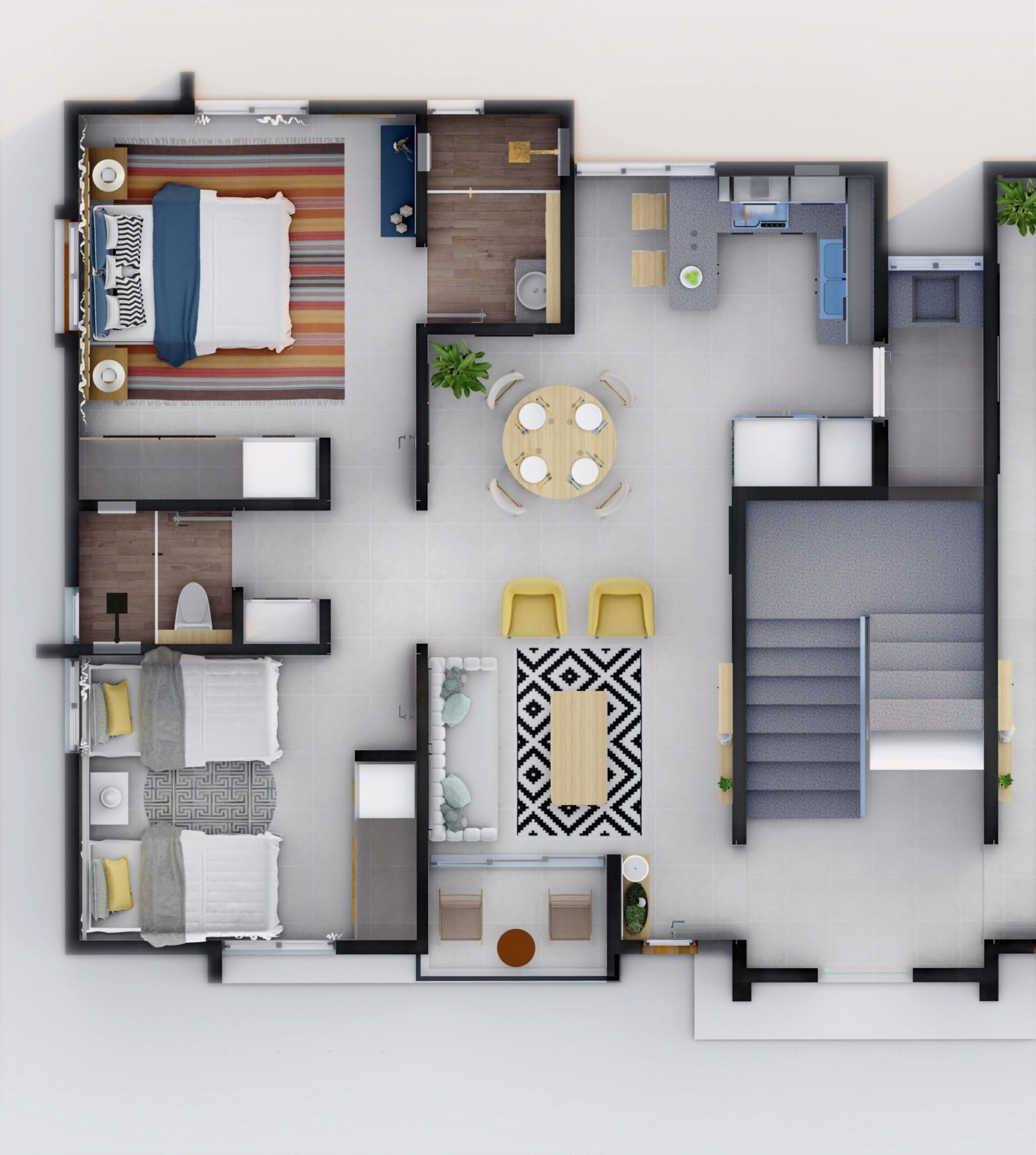 Floor plan rendering of Vista Royale two bedroom condo