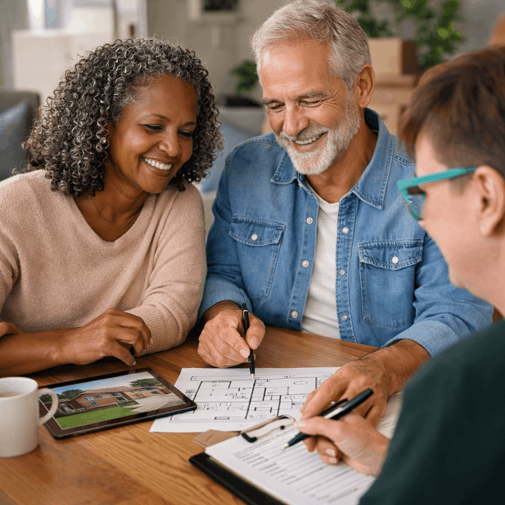 Couple planning downsizing move with Realtor