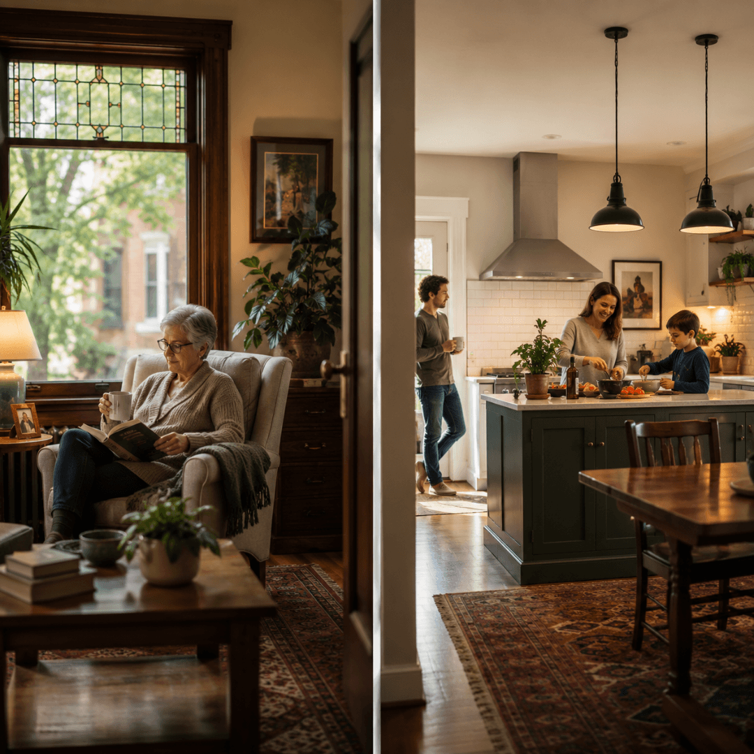Multigenerational family enjoying separate private living spaces within the same home