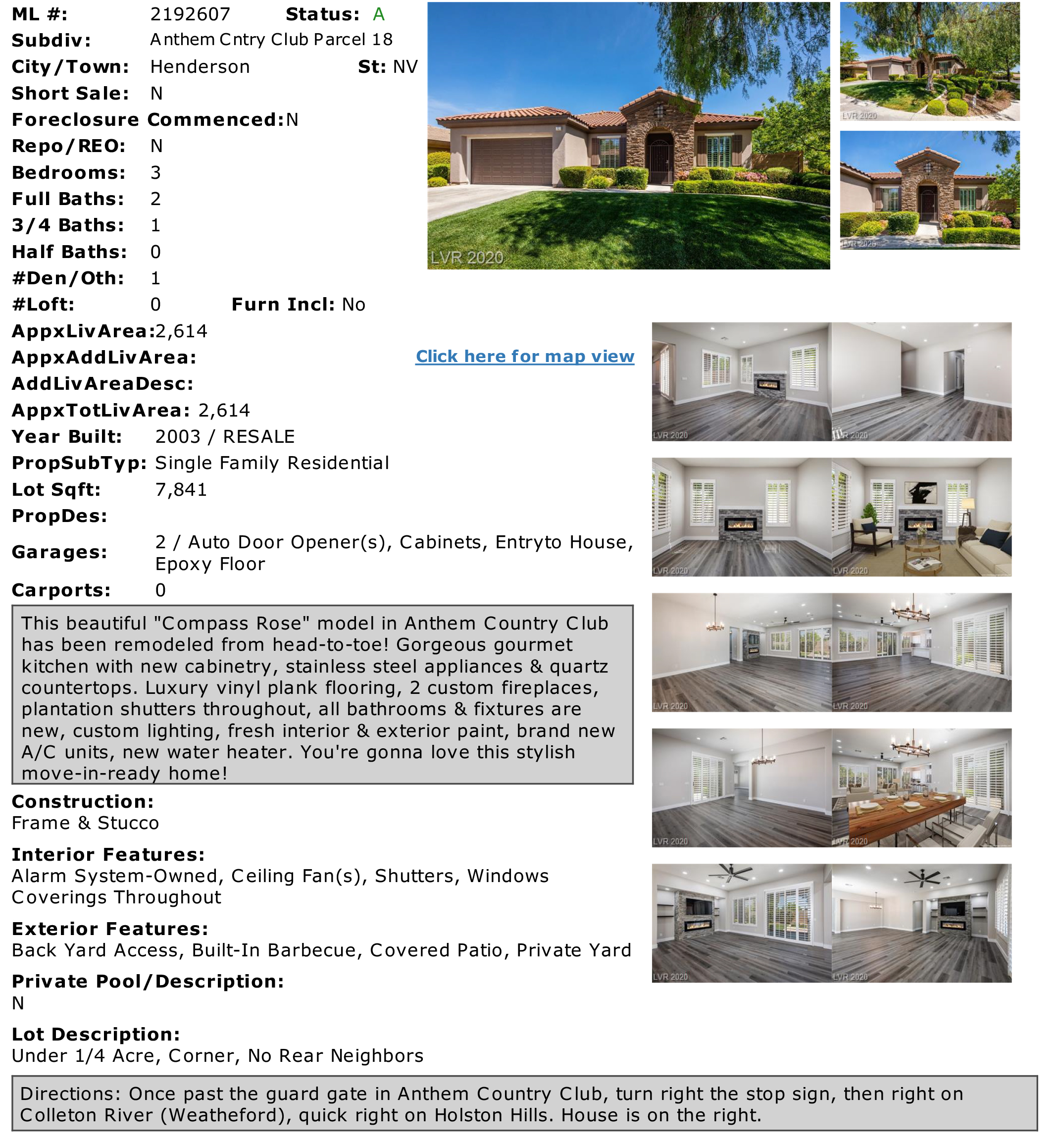 For Sale 32 Holston Hills Road Henderson, NV 89052