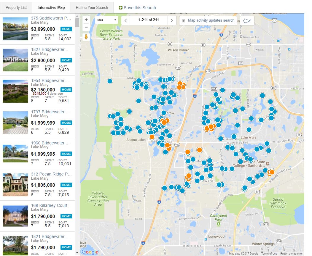 Map of lake mary homes for sale