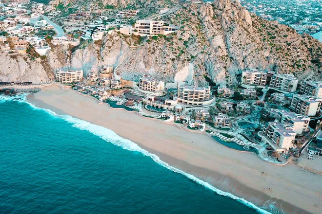 Aerial view of the prestigious Pedregal neighborhood in Cabo San Lucas, Mexico