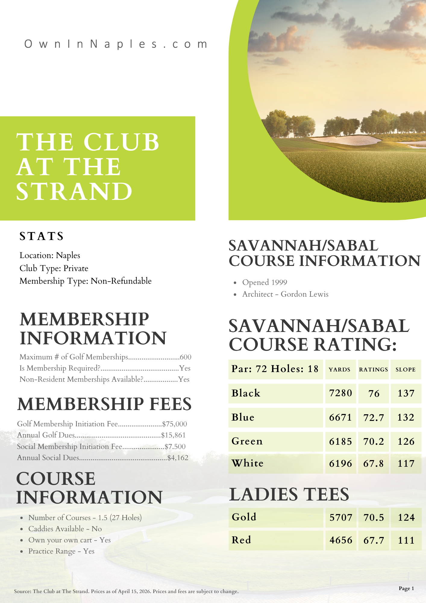 The club and the strand golf information pg 1