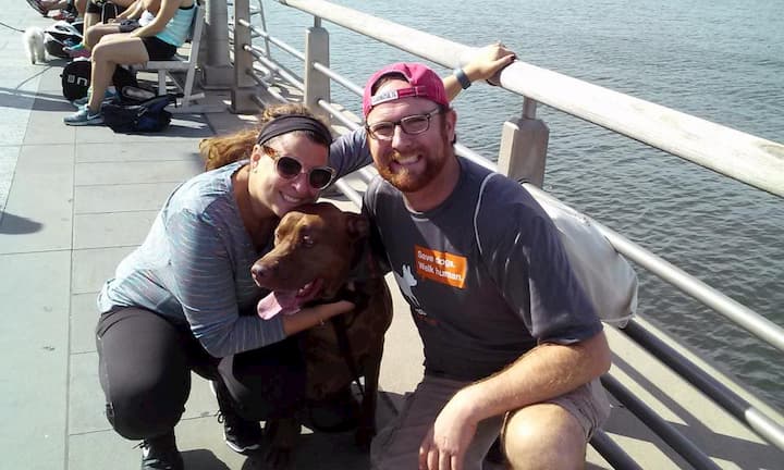 Raquel and husband Chris Caira and dog Caira