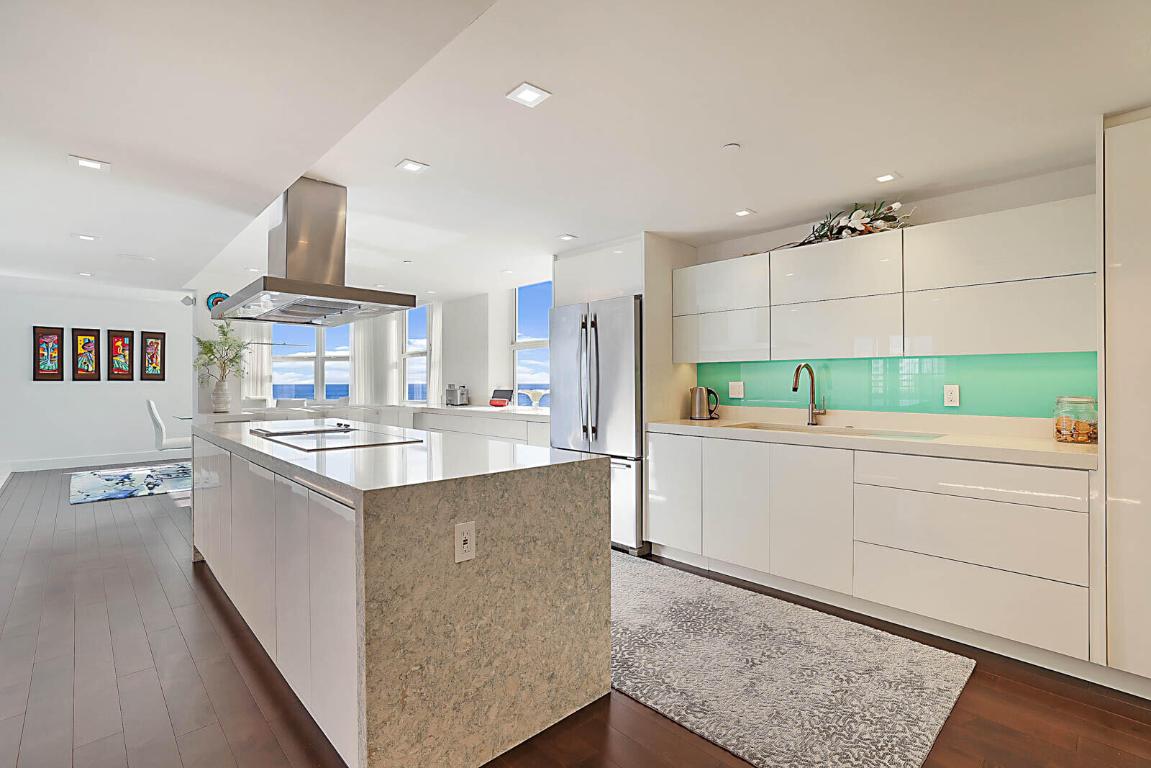Chef's kitchen with Miele appliances and vented hood