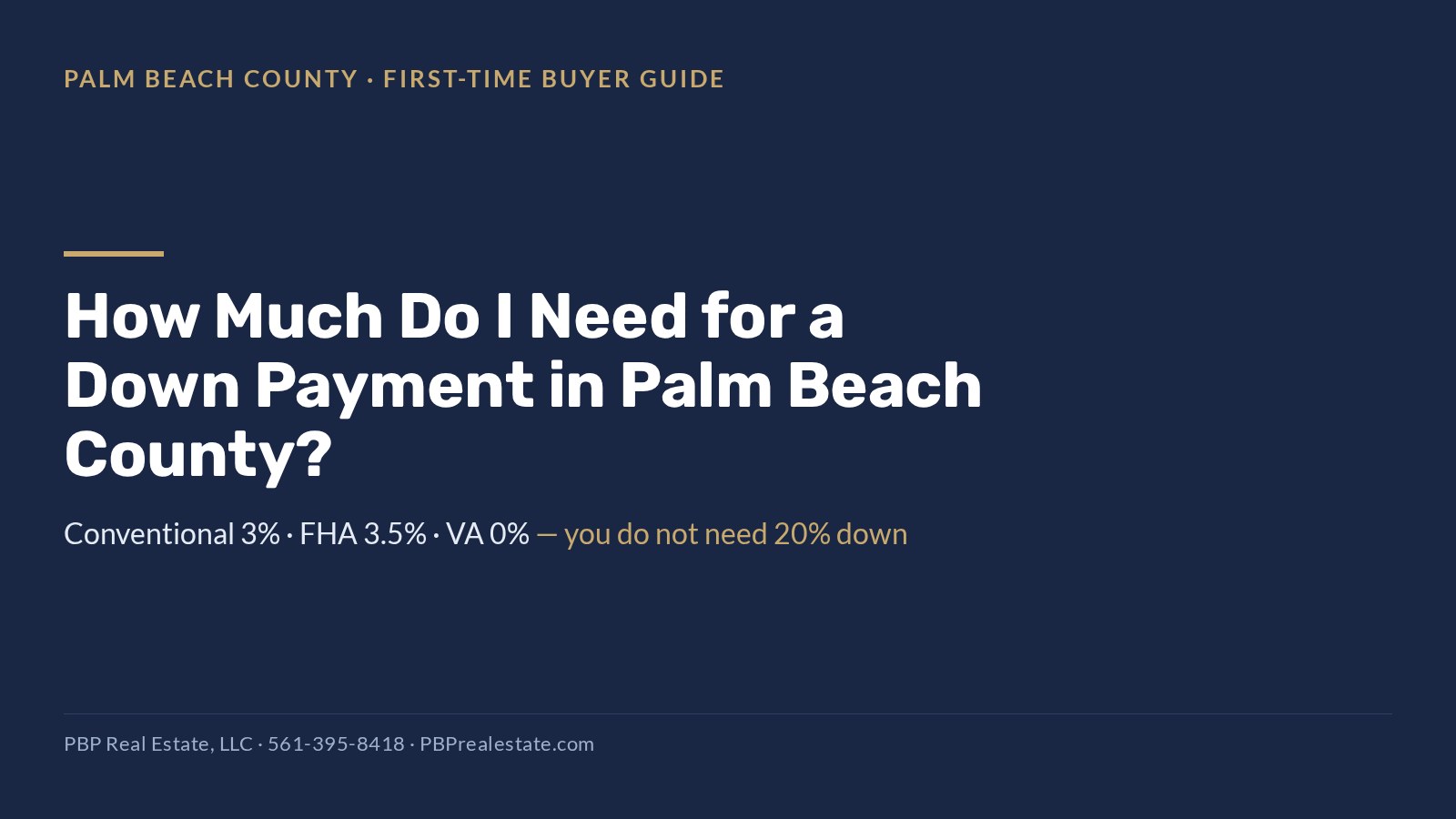 Down payment minimums in Palm Beach County - conventional 3%, FHA 3.5%, VA 0%