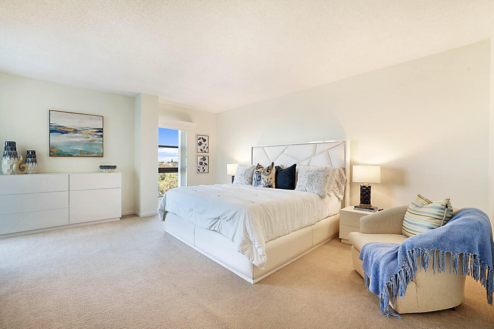 Primary bedroom with ocean views, Highland Beach condo for sale