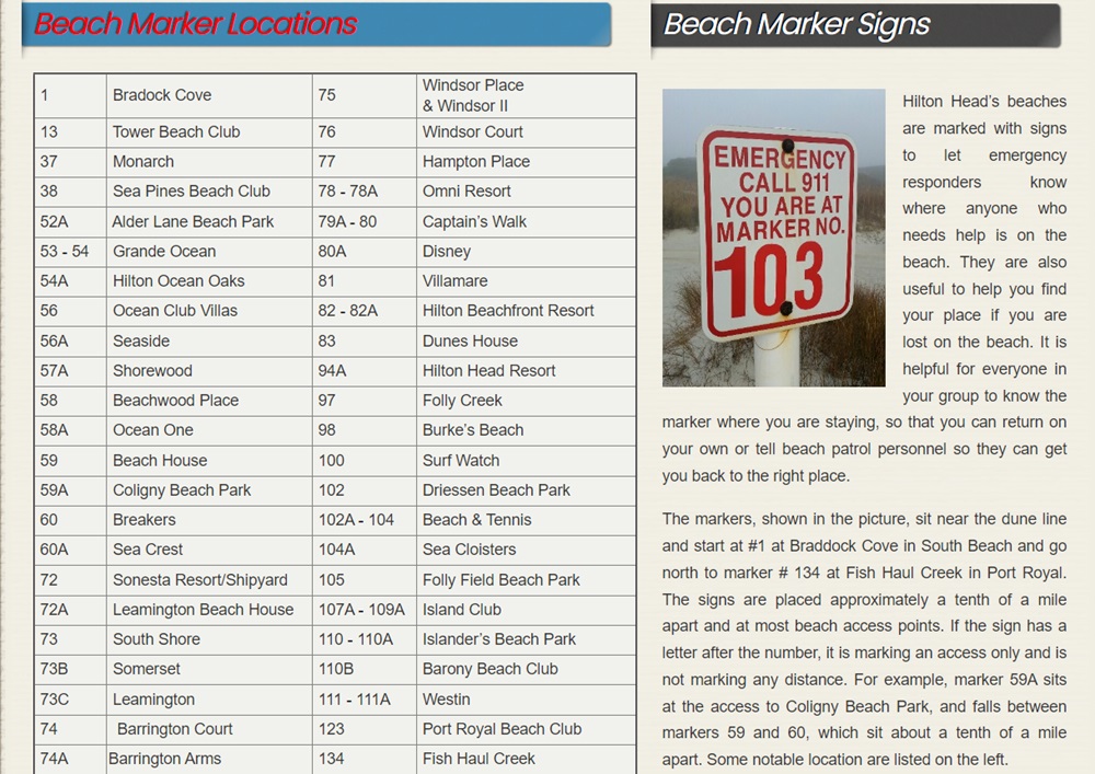 Hilton Head Beach Marker Locations