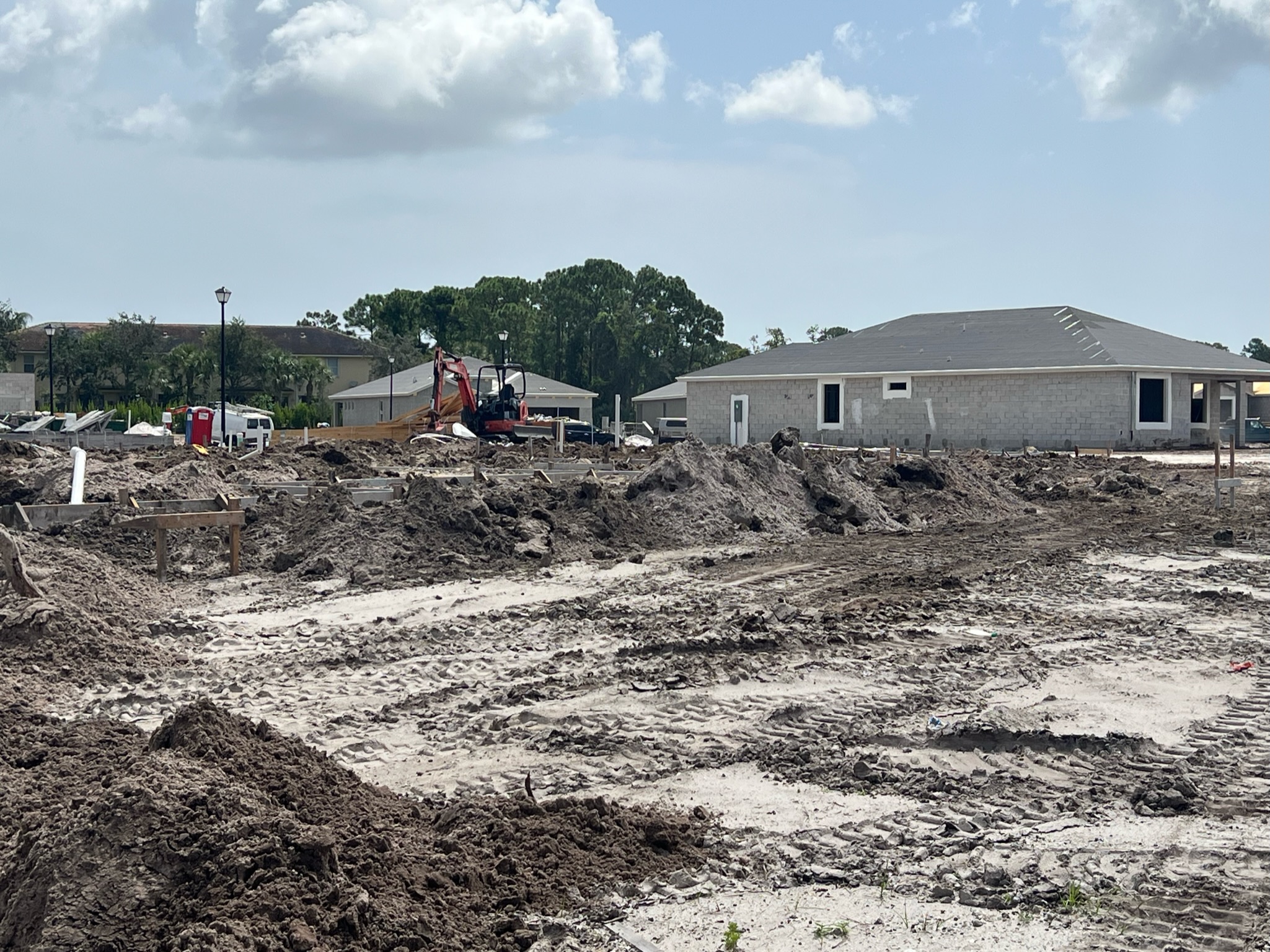 Construction site with equipment and grading work underway