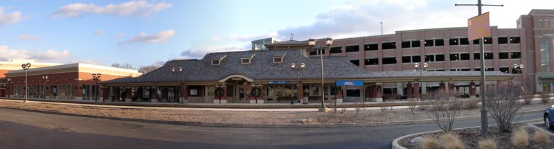 Historical panoramic photograph of Oak Lawn's Metra station and parking area