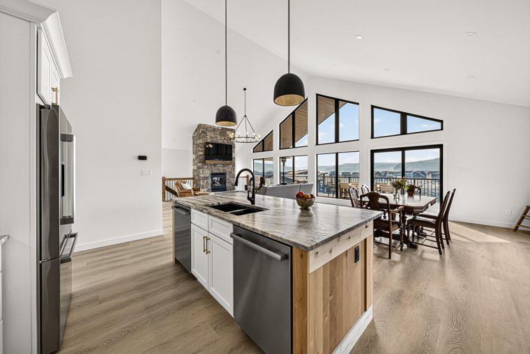 Kitchen island looking toward the living room and windows at 1731 Marina Estates Road
