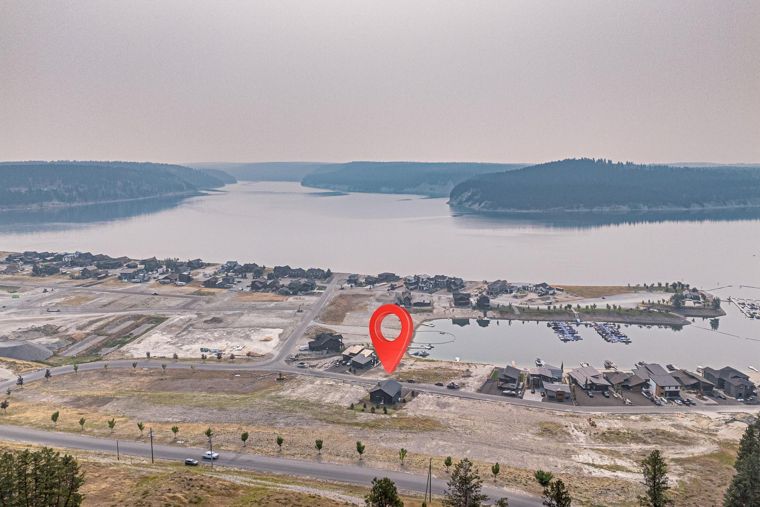 Listing location marker in a lake-facing aerial at 1731 Marina Estates Road