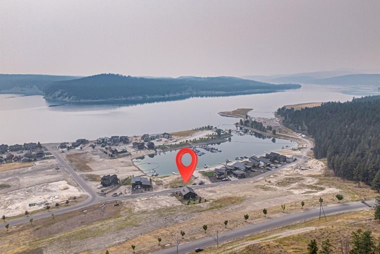 Aerial location view with the listing&rsquo;s property marker at 1731 Marina Estates Road