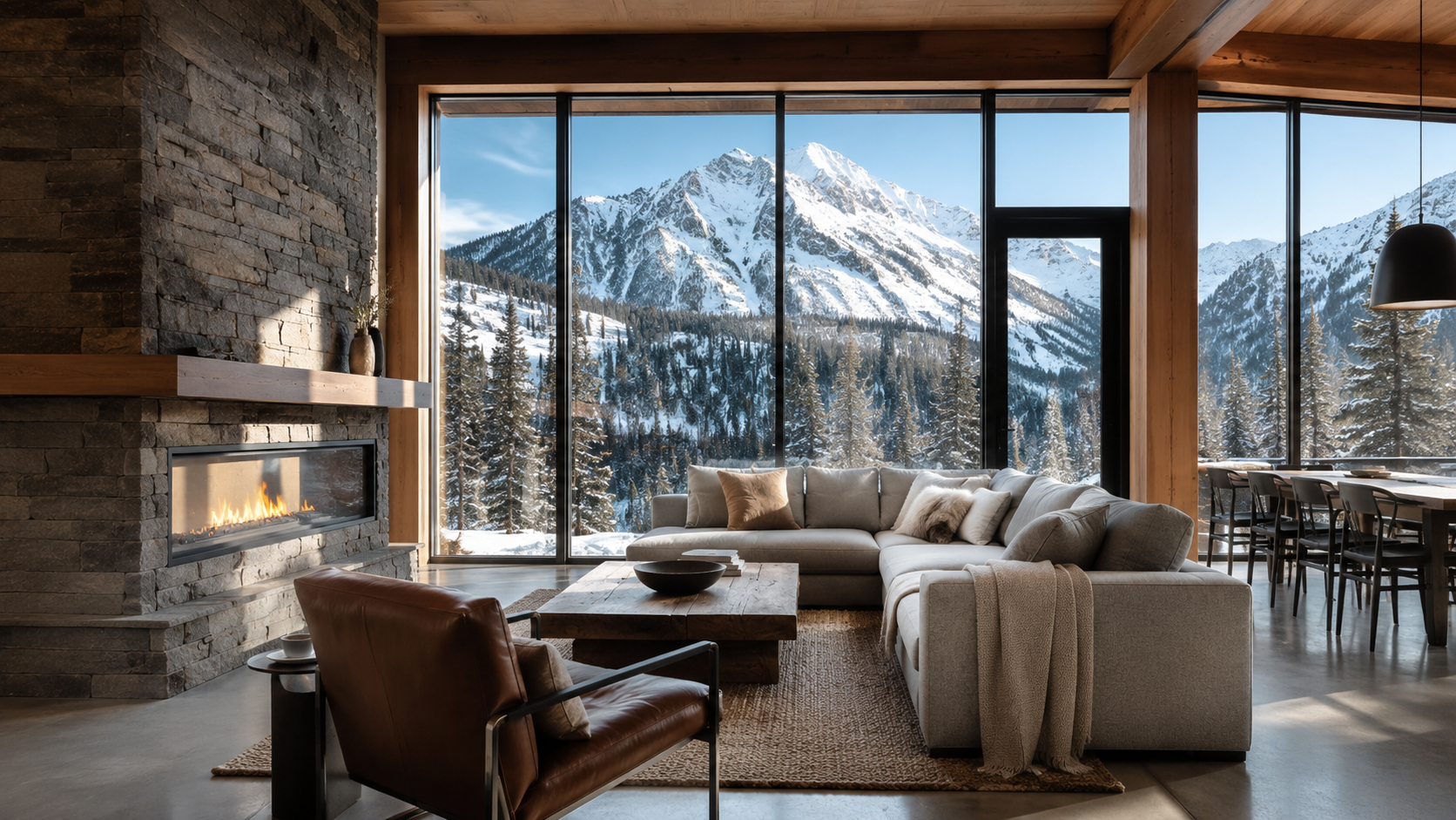 Short term rental Fernie real estate &mdash; mountain modern chalet interior with ski hill views