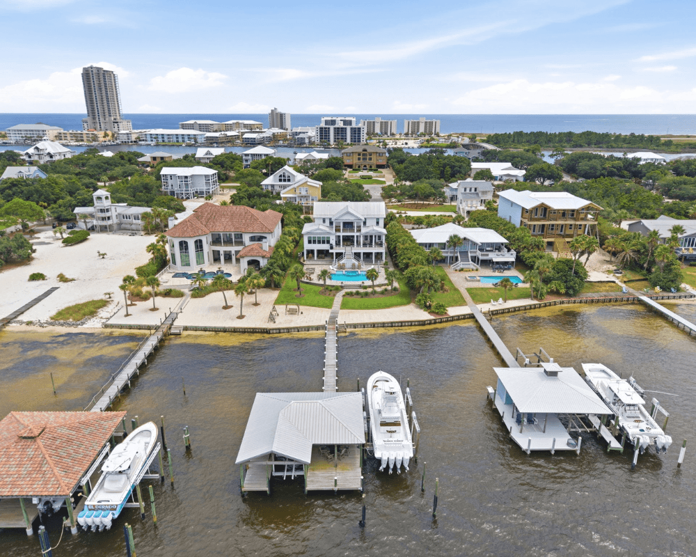 Private dock and boat lift on an Ono Island canal
