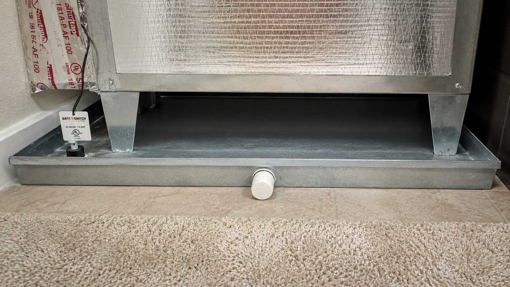 HVAC condensate drain pan and float switch that can prevent water damage in Ponte Vedra Beach Florida homes