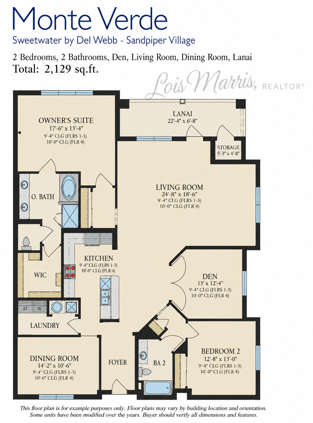 Monte Verde floor plan diagram, Sandpiper Village at Sweetwater by Del Webb