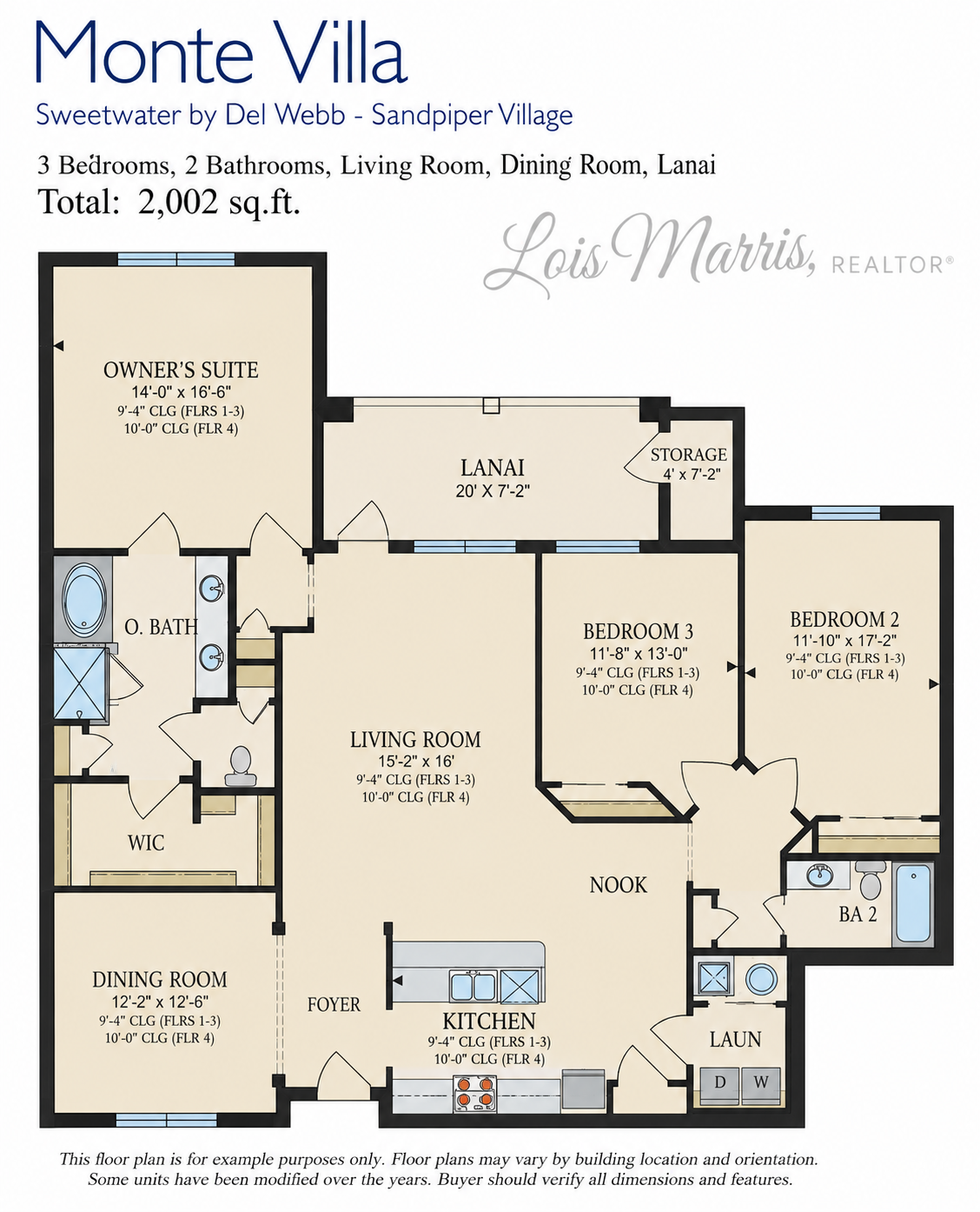 Monte Villa floor plan diagram, Sandpiper Village at Sweetwater by Del Webb
