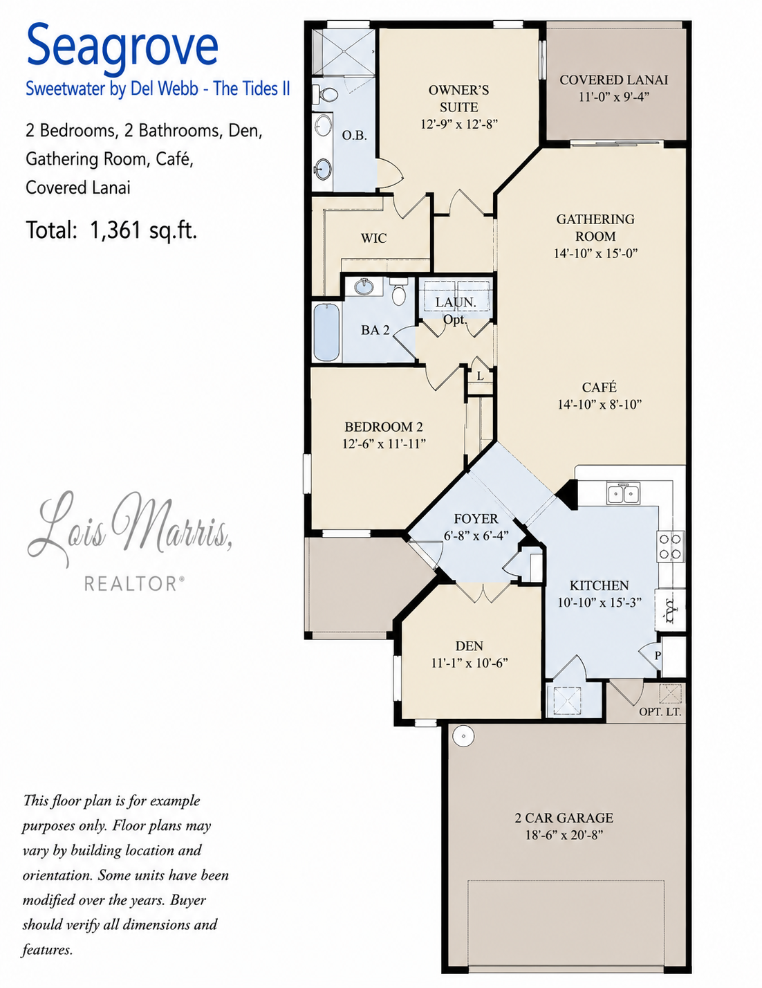 Seagrove floor plan diagram, Tides II at Sweetwater by Del Webb