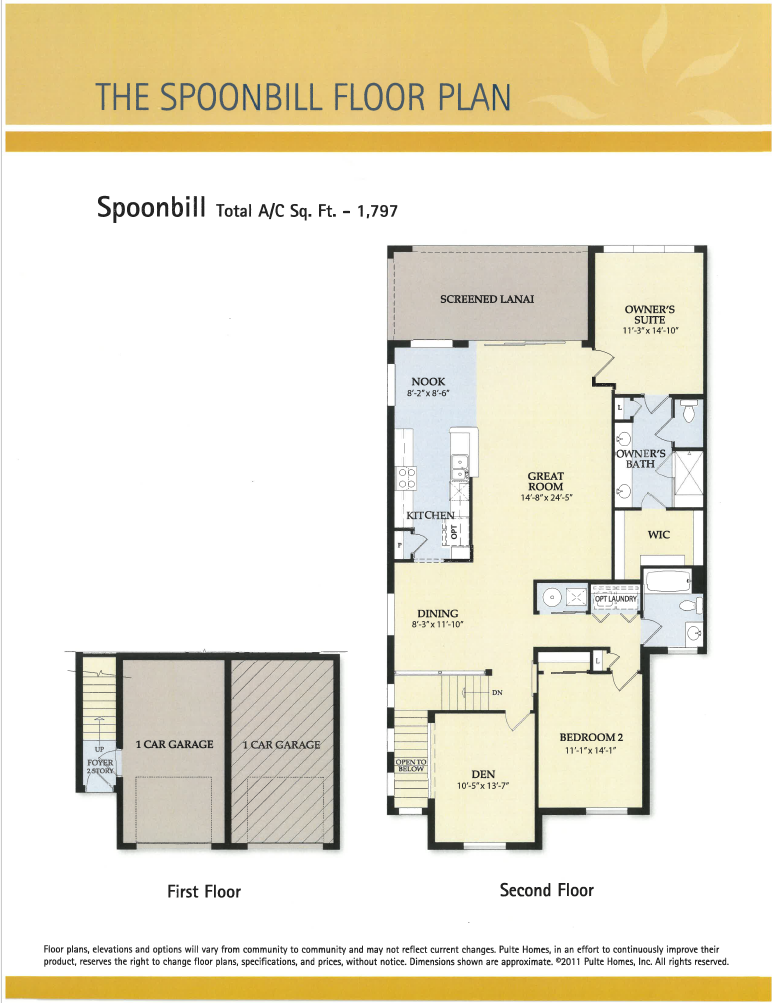 Spoonbill floor plan for an upper-level residence in The Tides at Sweetwater by Del Webb in Jacksonville Florida