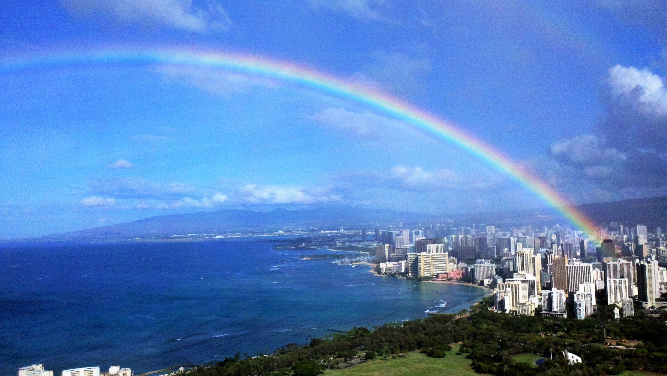 Rainbow over Waikiki and the Honolulu coastline, seen from Diamond Head