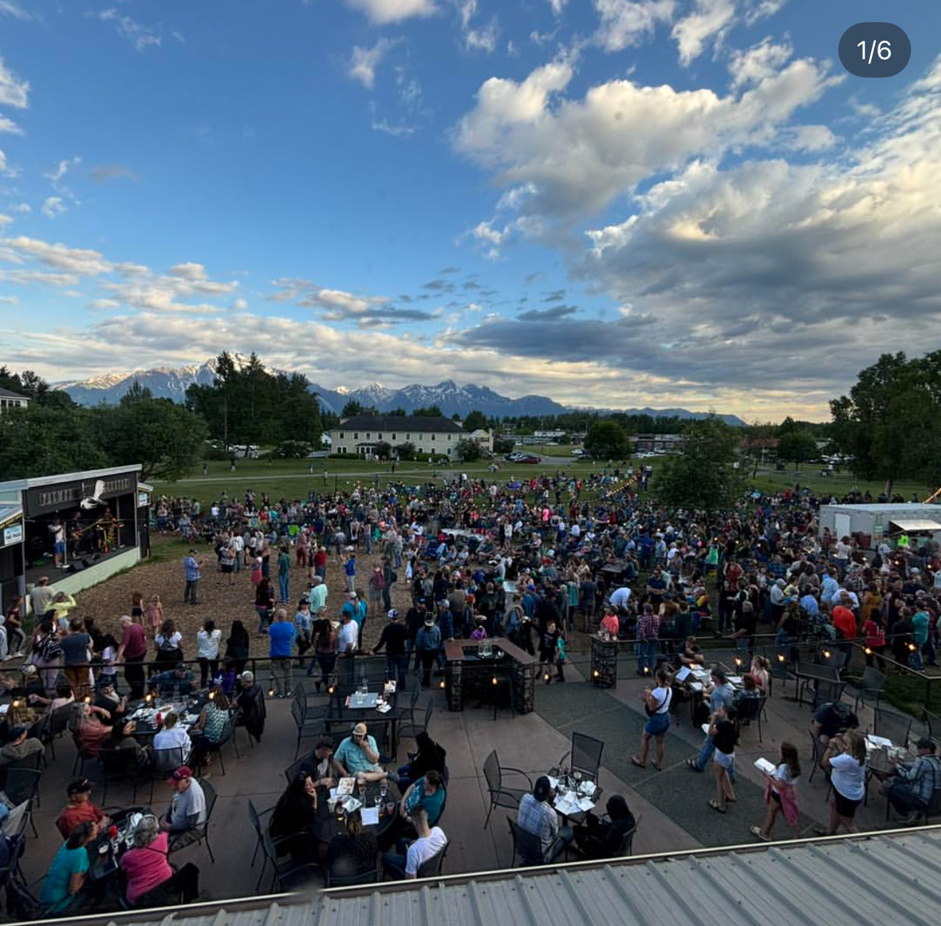 Outdoor concert and mountain views at Palmer Alehouse in Palmer Alaska