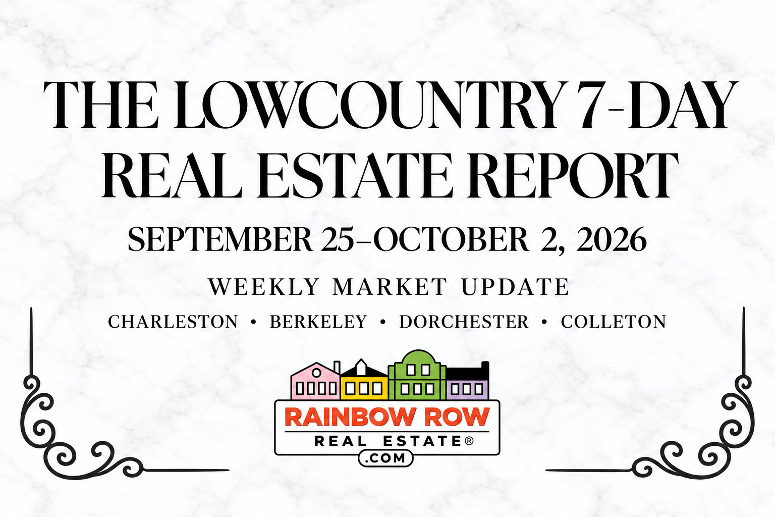 Lowcountry 7-Day Real Estate Report for September 25–October 2, 2026, covering Charleston, Berkeley, Dorchester and Colleton counties.