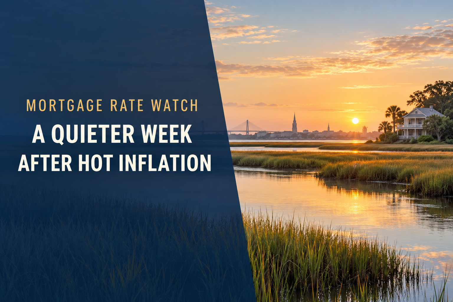 Charleston Lowcountry marsh at sunrise with Mortgage Rate Watch and A Quieter Week After Hot Inflation headline