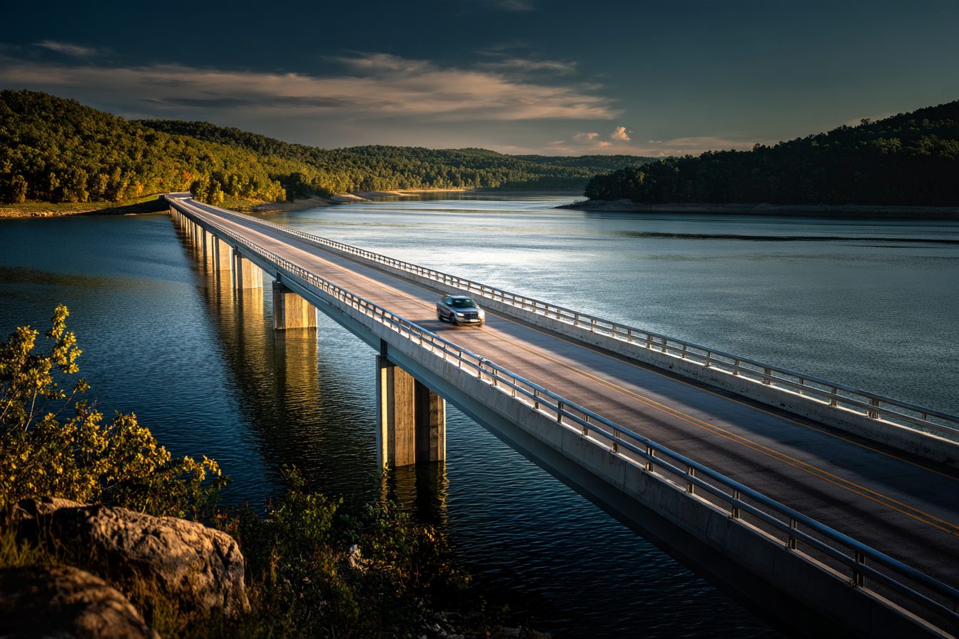 Highway bridge over an arm of Table Rock Lake near Blue Eye, Missouri