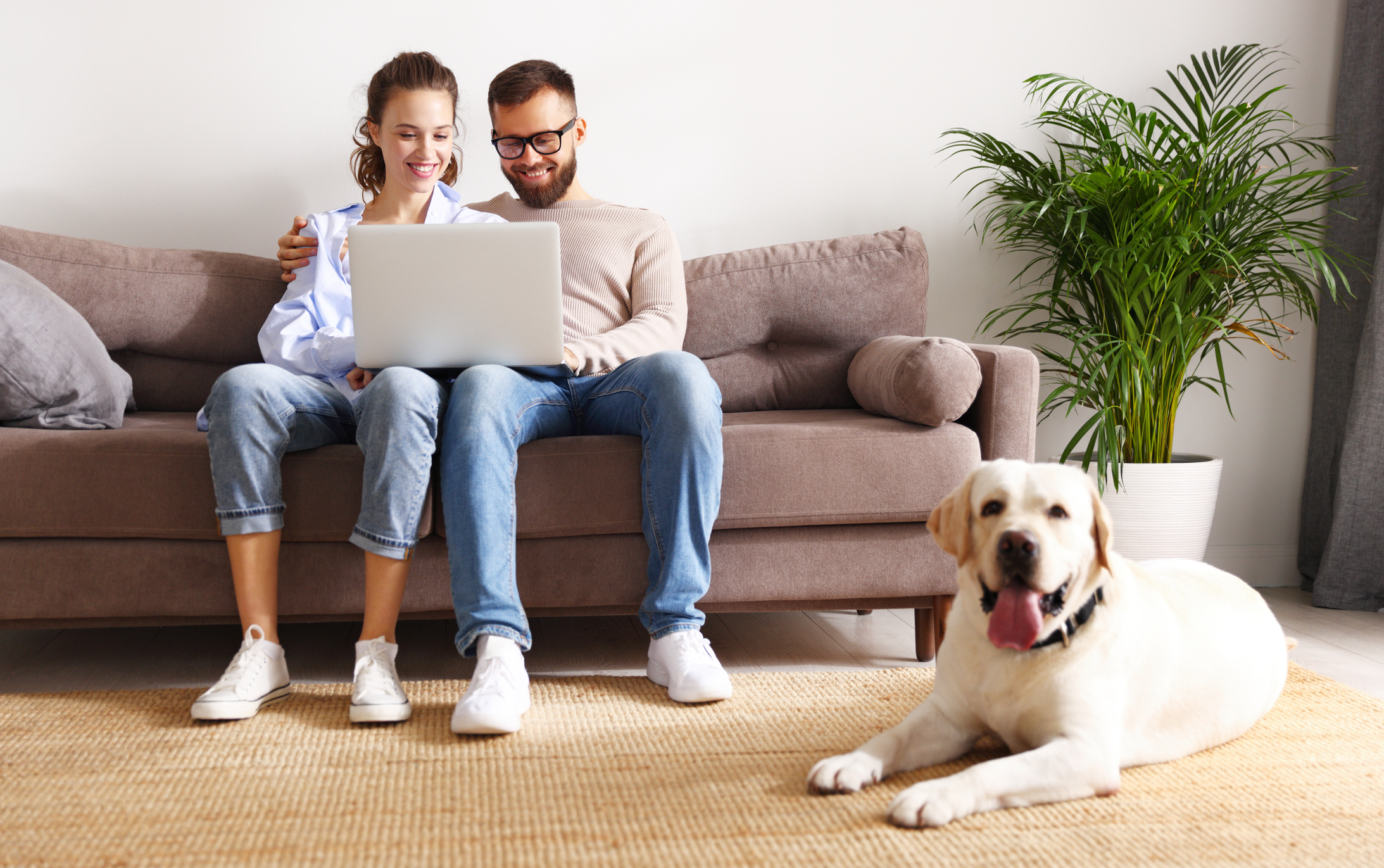 Couple researching local resources from home