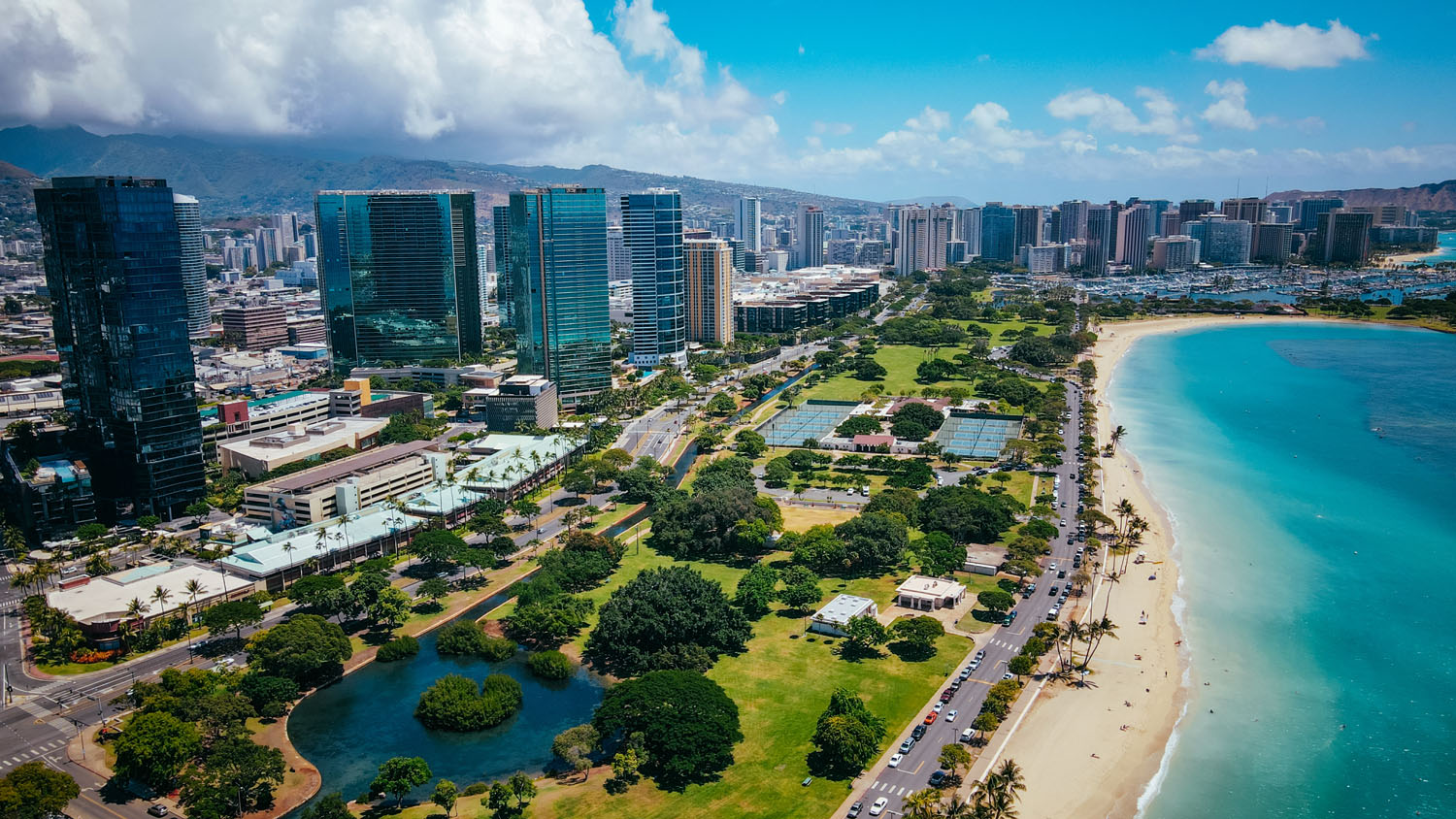 Ala Moana Beach Park shoreline in Kakaako Honolulu