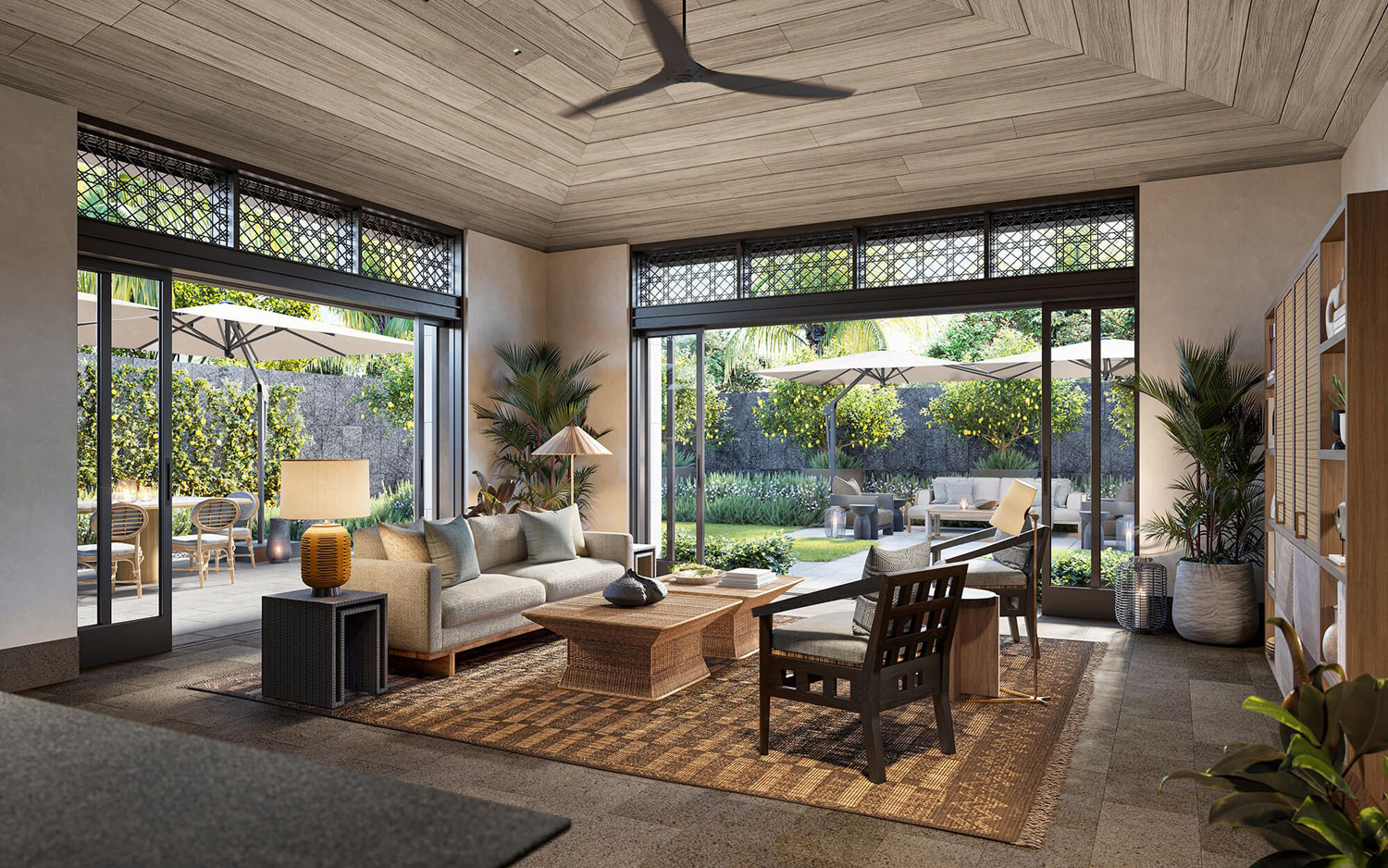 Kalae condo courtyard with mountain view