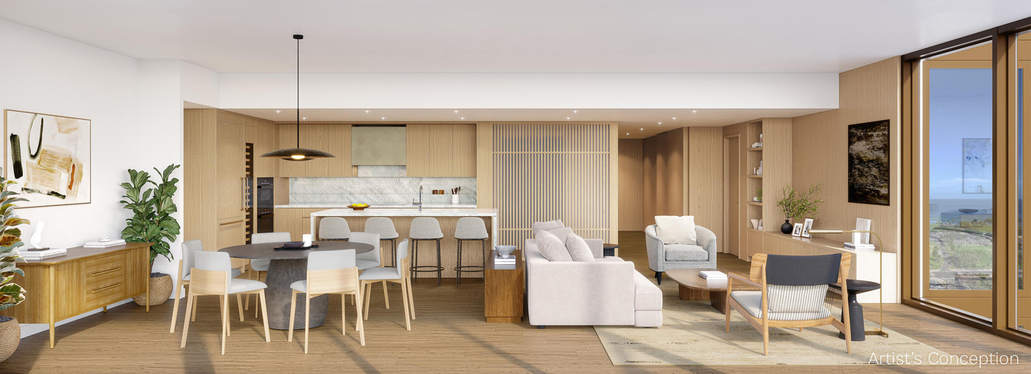 Honolulu luxury condo living and dining interior