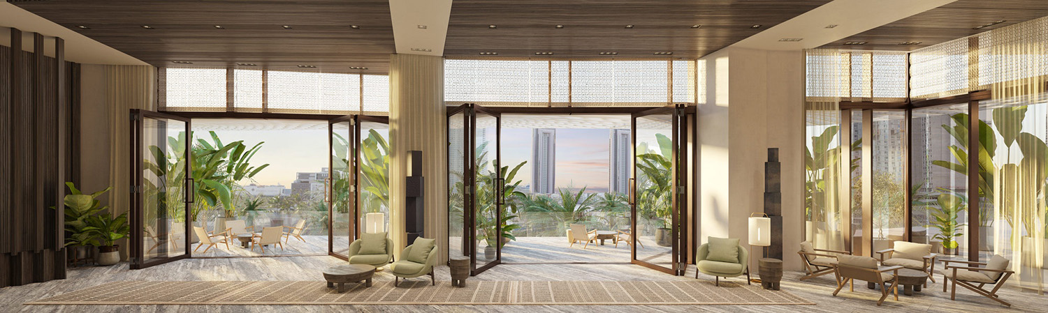 Luxury condo lobby in Kakaako
