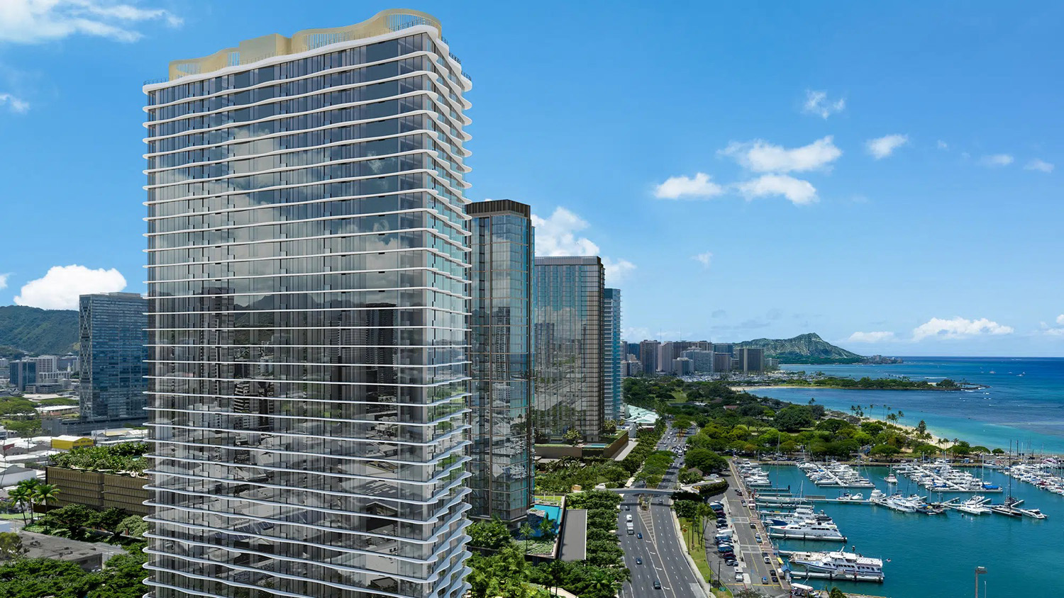 Launiu tower facade Diamond Head view