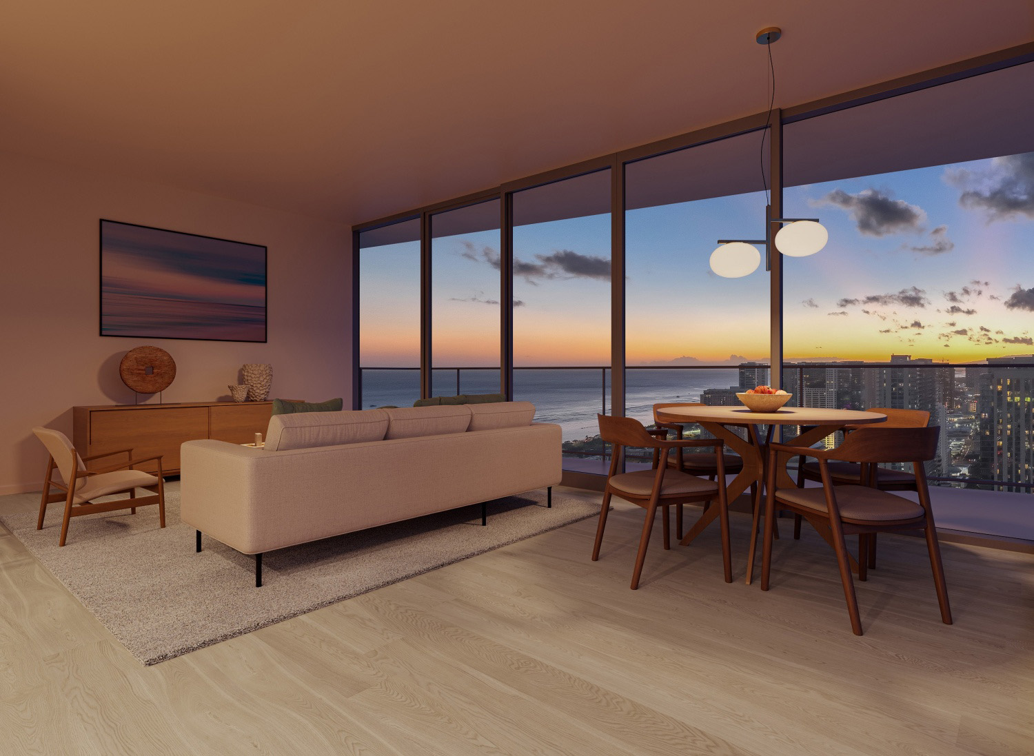 Muse Honolulu residence at twilight Hawaii ocean view.