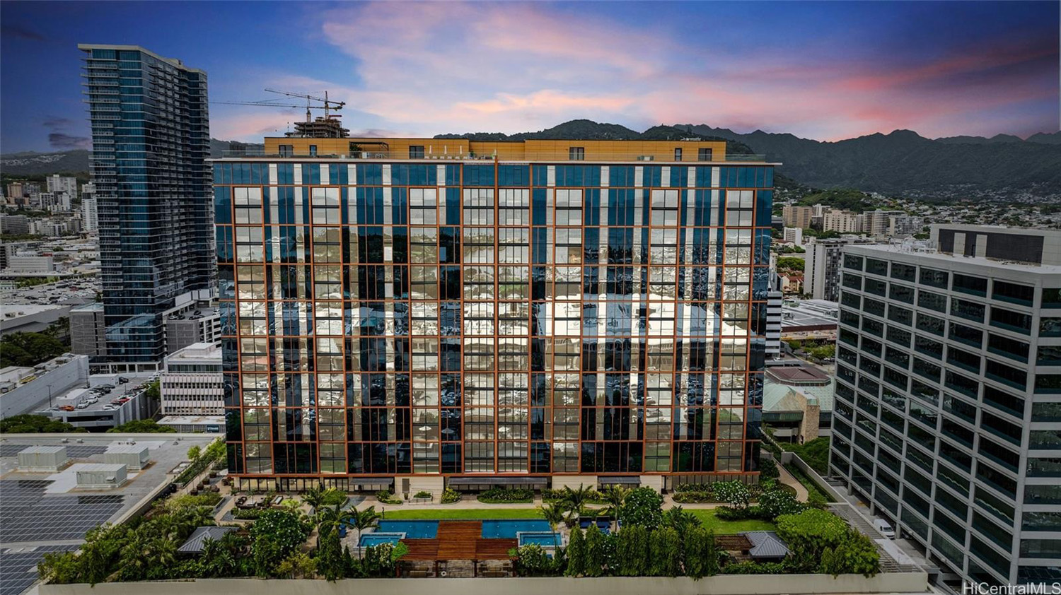 One Ala Moana condo tower twilight view