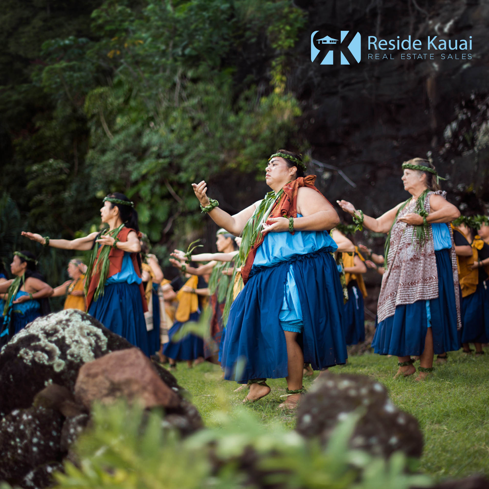 This is a photograph of a hula (4/6) ceremony above Kee Beach on the island of Kauai.  The photo was taken by Benjamin Everett for use in Reside Kauai's Photo Blog.