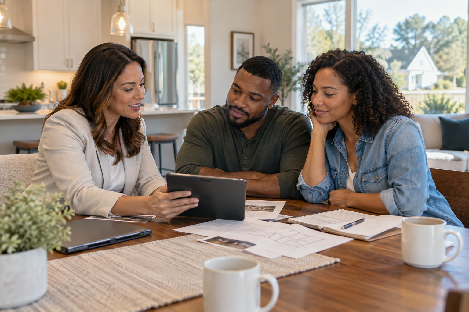 Military-connected Georgia homebuyers reviewing a home-purchase roadmap with a real estate professional