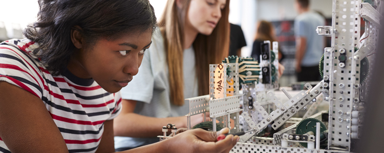 Two Students Building in Science Class