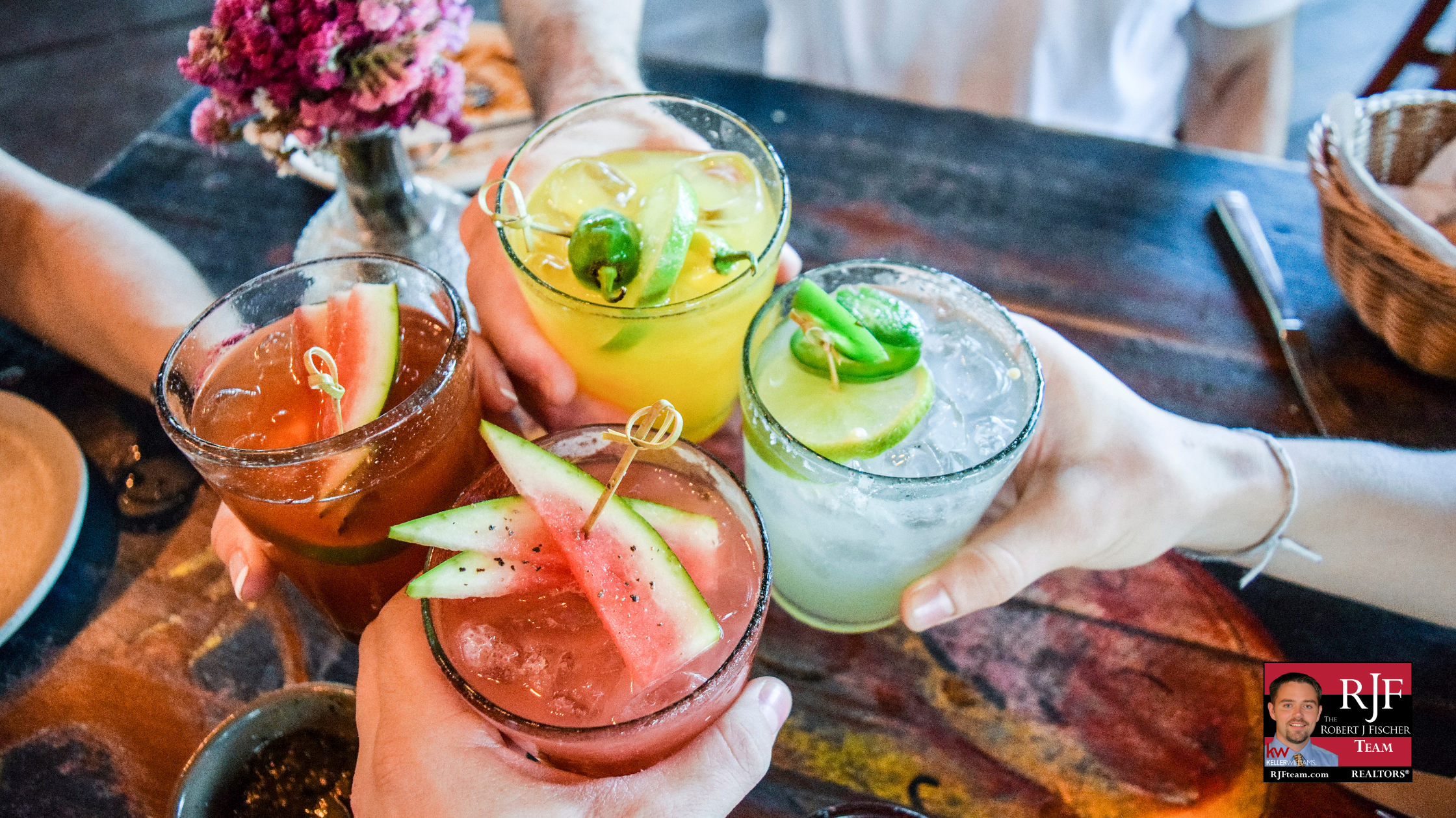 Must-try margaritas in the Austin-area showing several different flavors of margaritas for National Margarita Day
