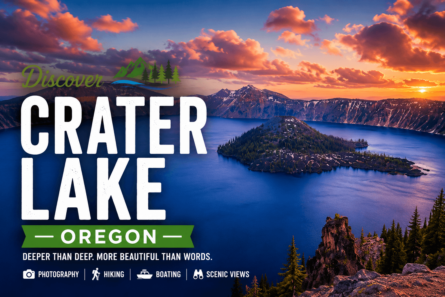 Crater Lake deep blue water and Wizard Island